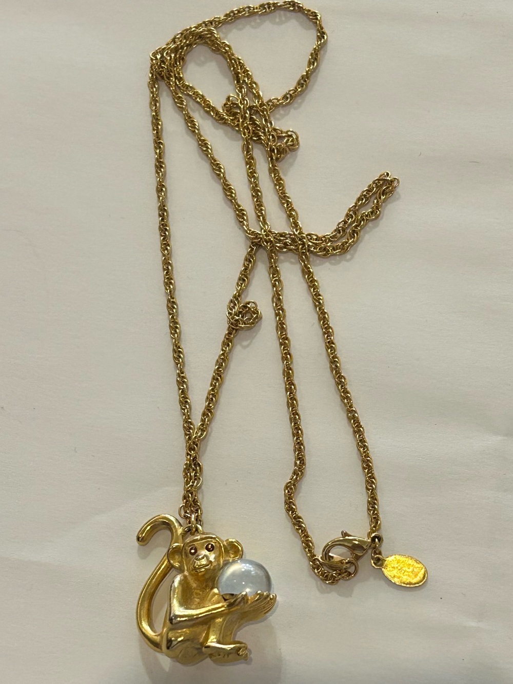Joan Rivers vintage monkey with pearl necklace gold tone rhinestone eyes